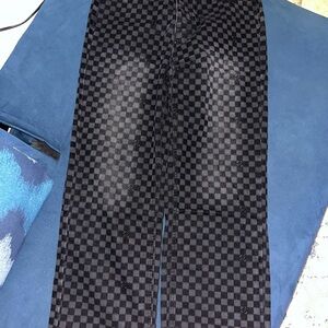 Louis Vuitton Gray and Black Checkered Pants